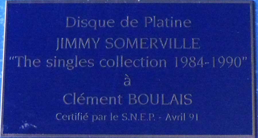 Jimmy Somerville France Platin Award Disk